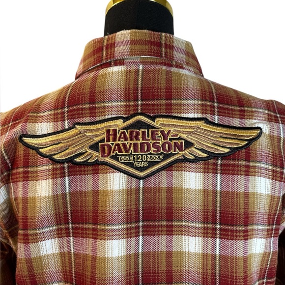 Harley-Davidson 120th Anniversary Plaid Shirt in Red and Gold - Picture 3 of 8